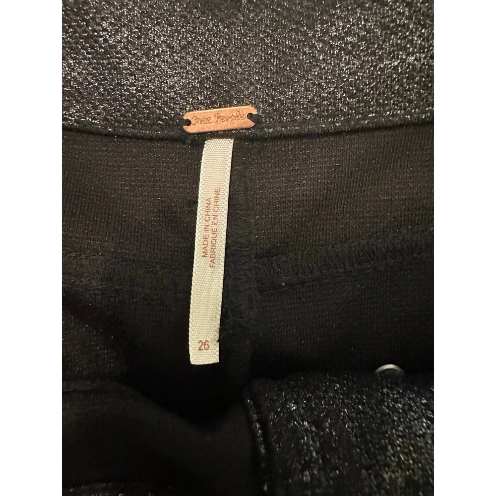 Free People Moto Leggings Metallic Black Detail‎ Skinny Pants Sz 26 retails $225
